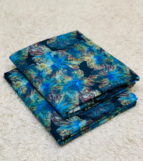 001 - Midnight Navy & Electric Cyan - Shifa Zahra - Classic Lawn