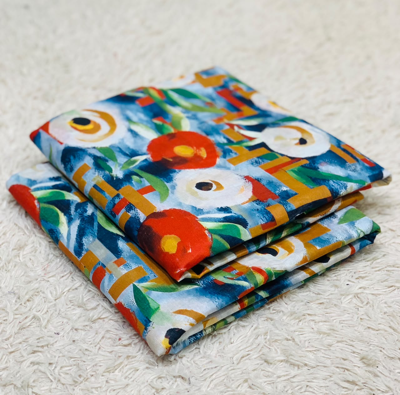 004 - Sky Blue & Vibrant Poppy - Shifa Zahra - Classic Lawn