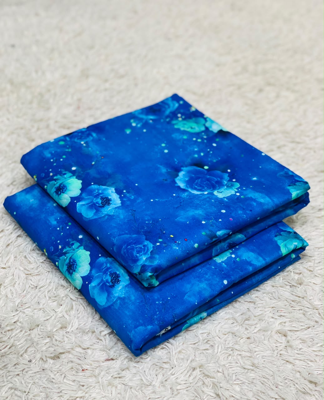 006 - Royal Blue & Aqua Bloom - Shifa Zahra - Classic Lawn