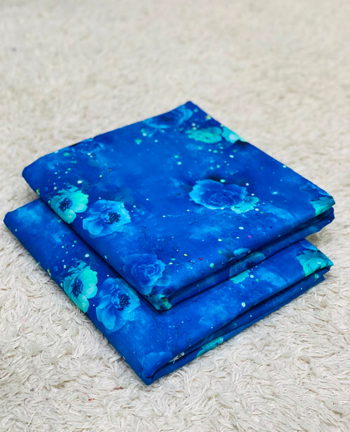 006 - Royal Blue & Aqua Bloom - Shifa Zahra - Classic Lawn