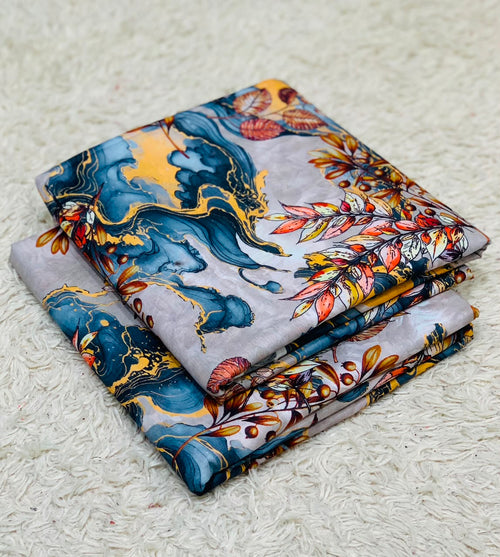 009 - Slate Grey & Amber Foliage - Shifa Zahra - Classic Lawn