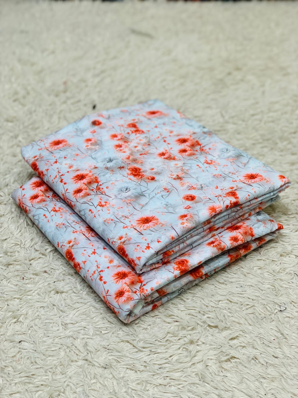 013 - Ice Blue & Coral Daisy - Shifa Zahra - Classic Lawn