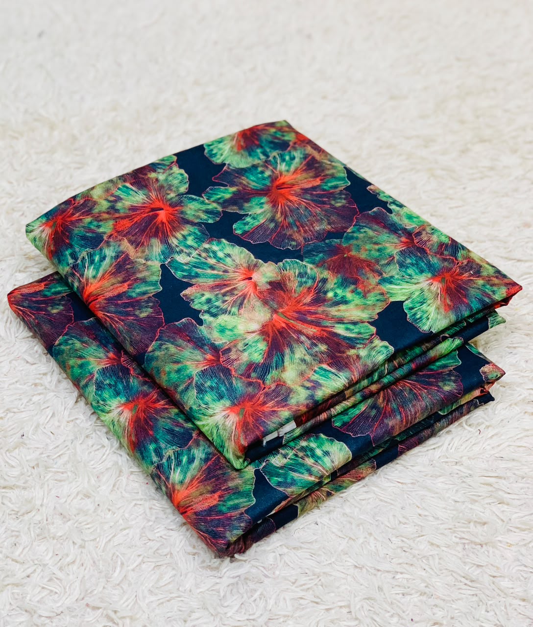 019 - Dark Teal & Coral Hibiscus - Shifa Zahra - Classic Lawn