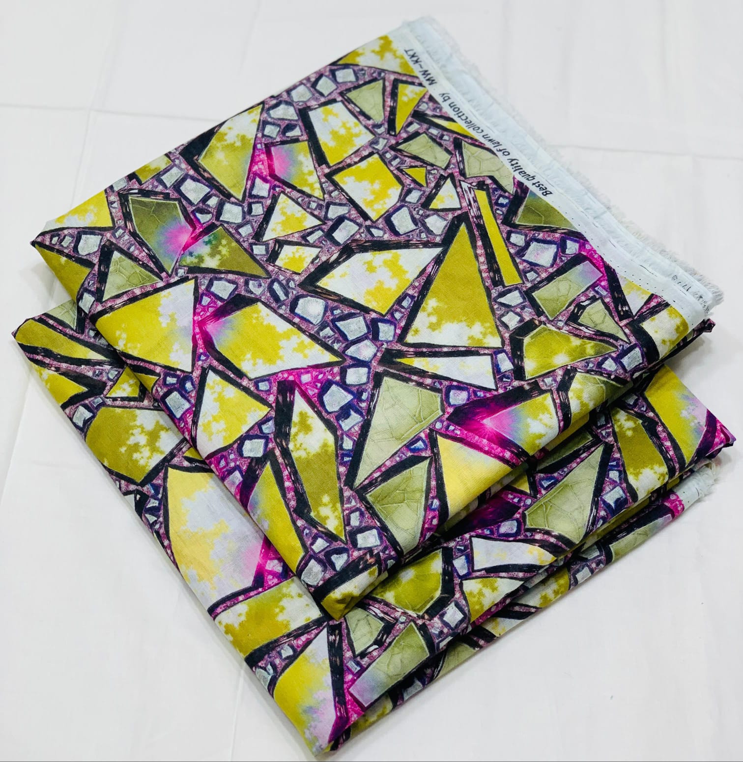 027 - Lime Yellow & Magenta Mosaic - Shifa Zahra - Classic Lawn