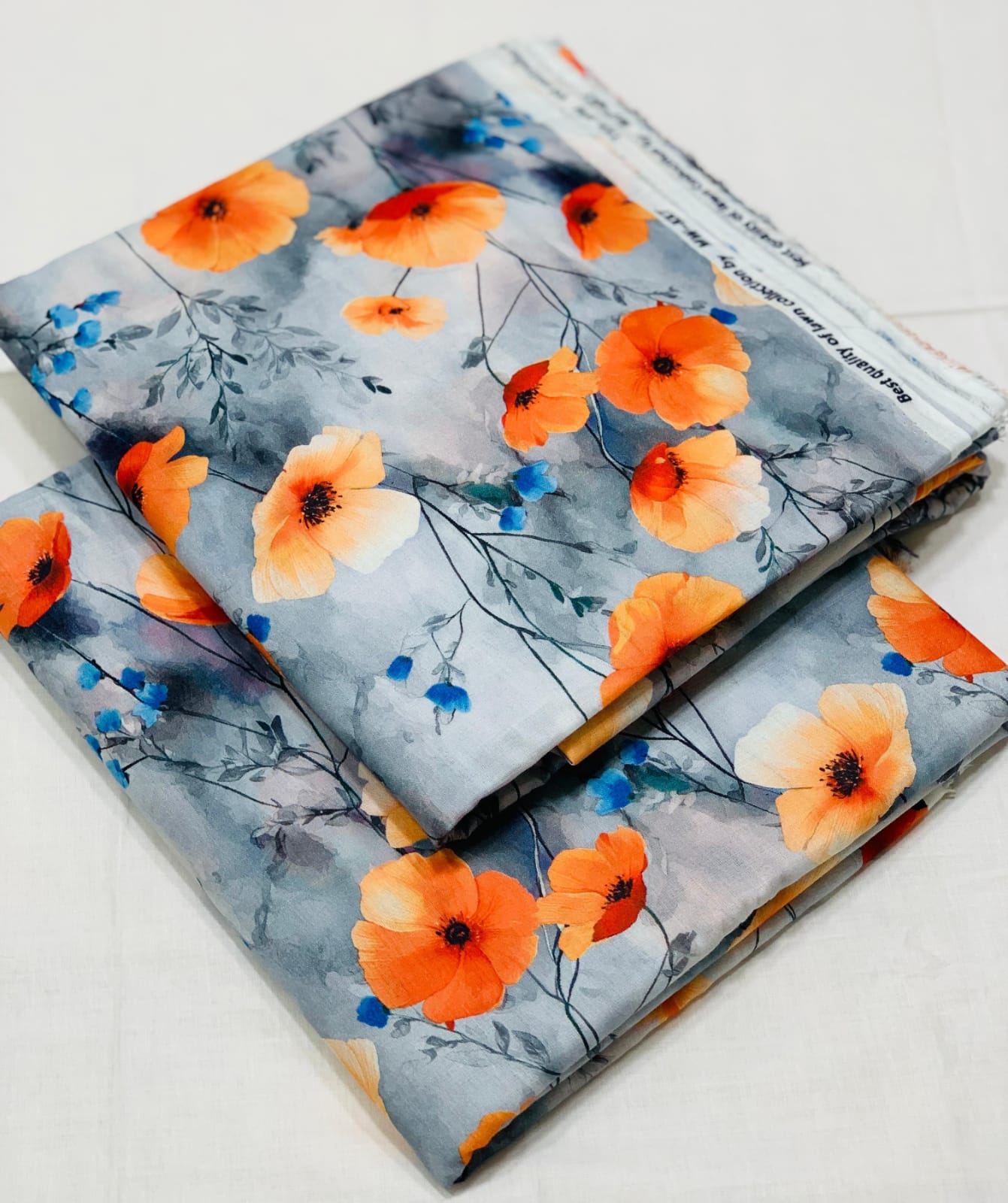031 - Smoky Grey & Sunset Orange Poppy - Shifa Zahra - Classic Lawn