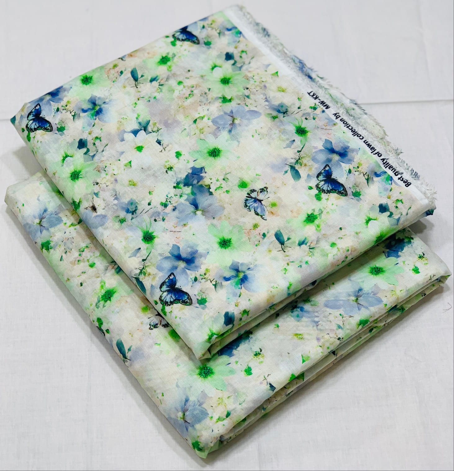 042 - Ivory Mint & Blue Butterfly Haven - Shifa Zahra - Classic Lawn