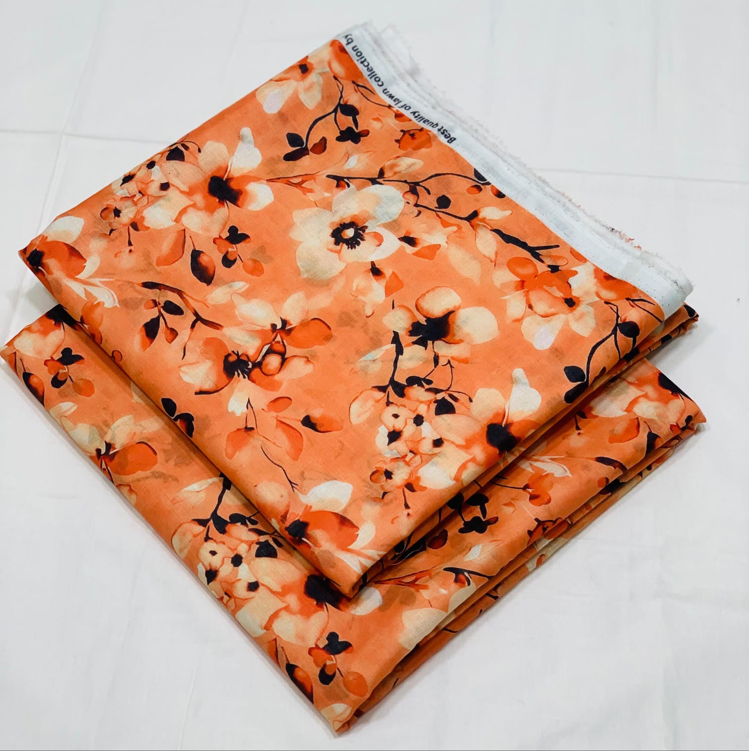 045 - Tangerine Peach & Ivory Floral - Shifa Zahra - Classic Lawn