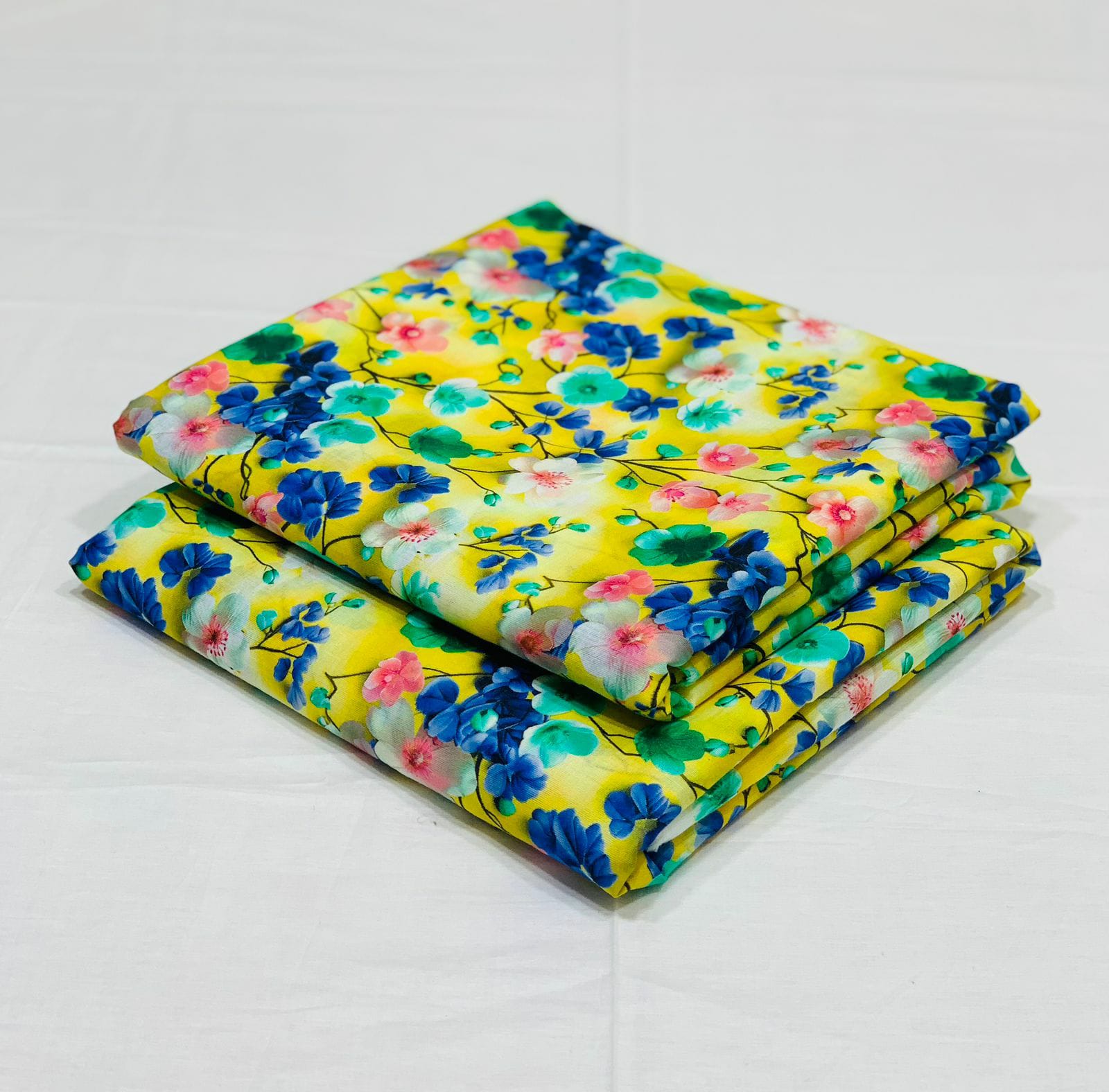046 - Sunshine Yellow & Royal Blue Blossom - Shifa Zahra - Classic Lawn