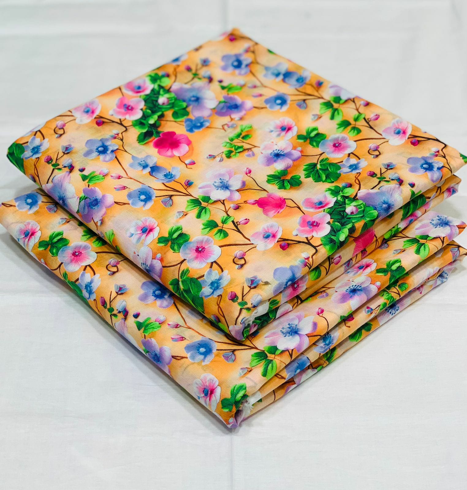 047 - Warm Gold & Pastel Cherry Blossom - Shifa Zahra - Classic Lawn