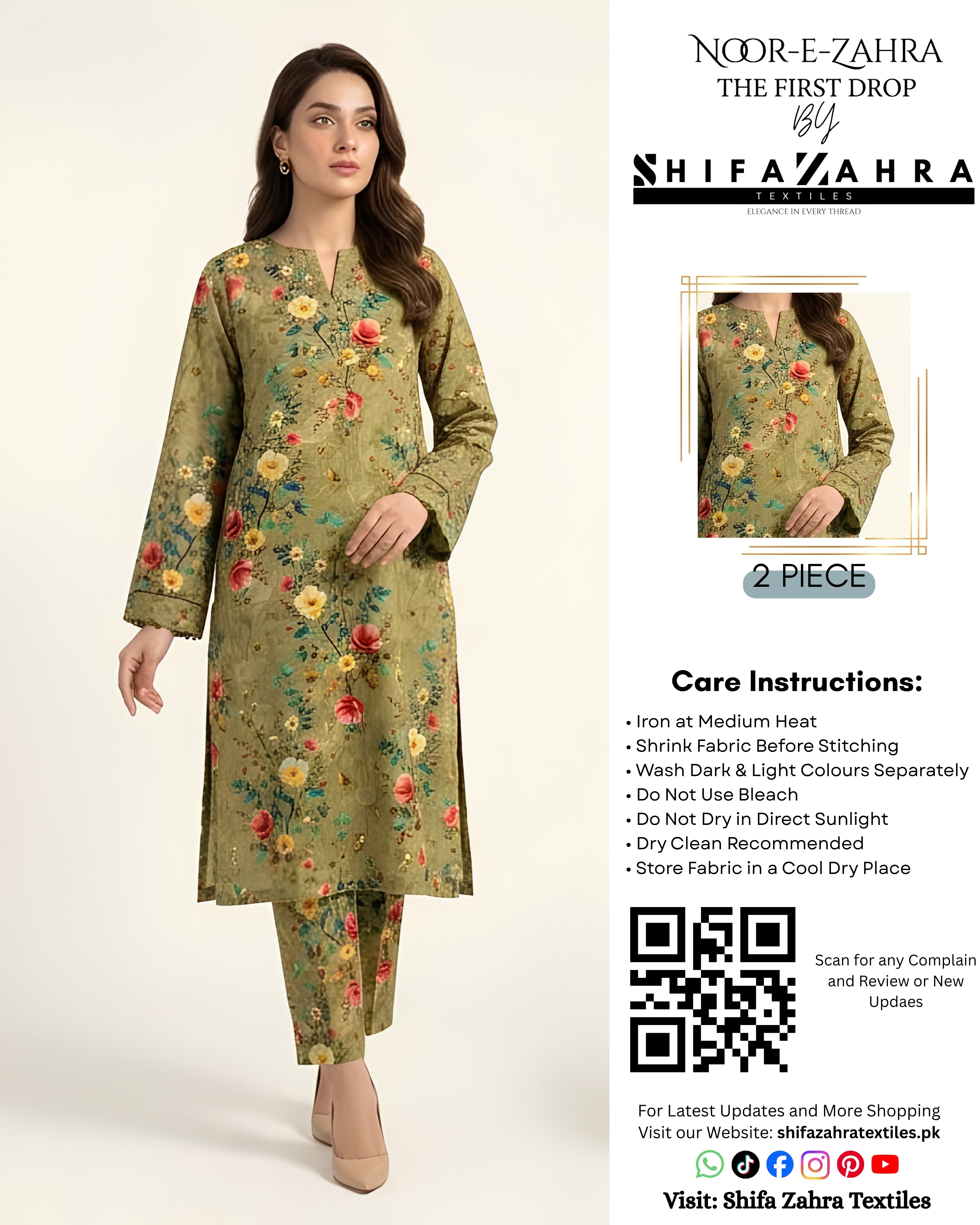 Article 005 – Olive Green Floral 2-Piece Set