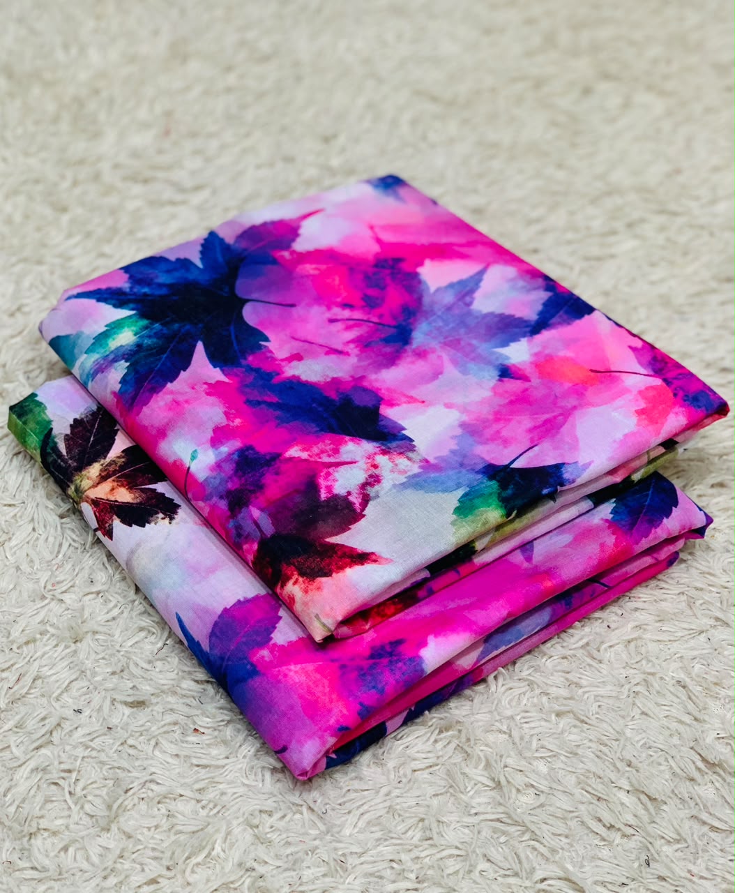 014 - Fuchsia Pink & Indigo Leaf - Shifa Zahra - Classic Lawn